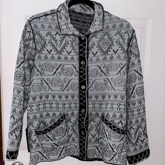 Source Unknown Jackets & Blazers - Handmade Geometric Patterned Cotton Jacket in Black and Gray Large